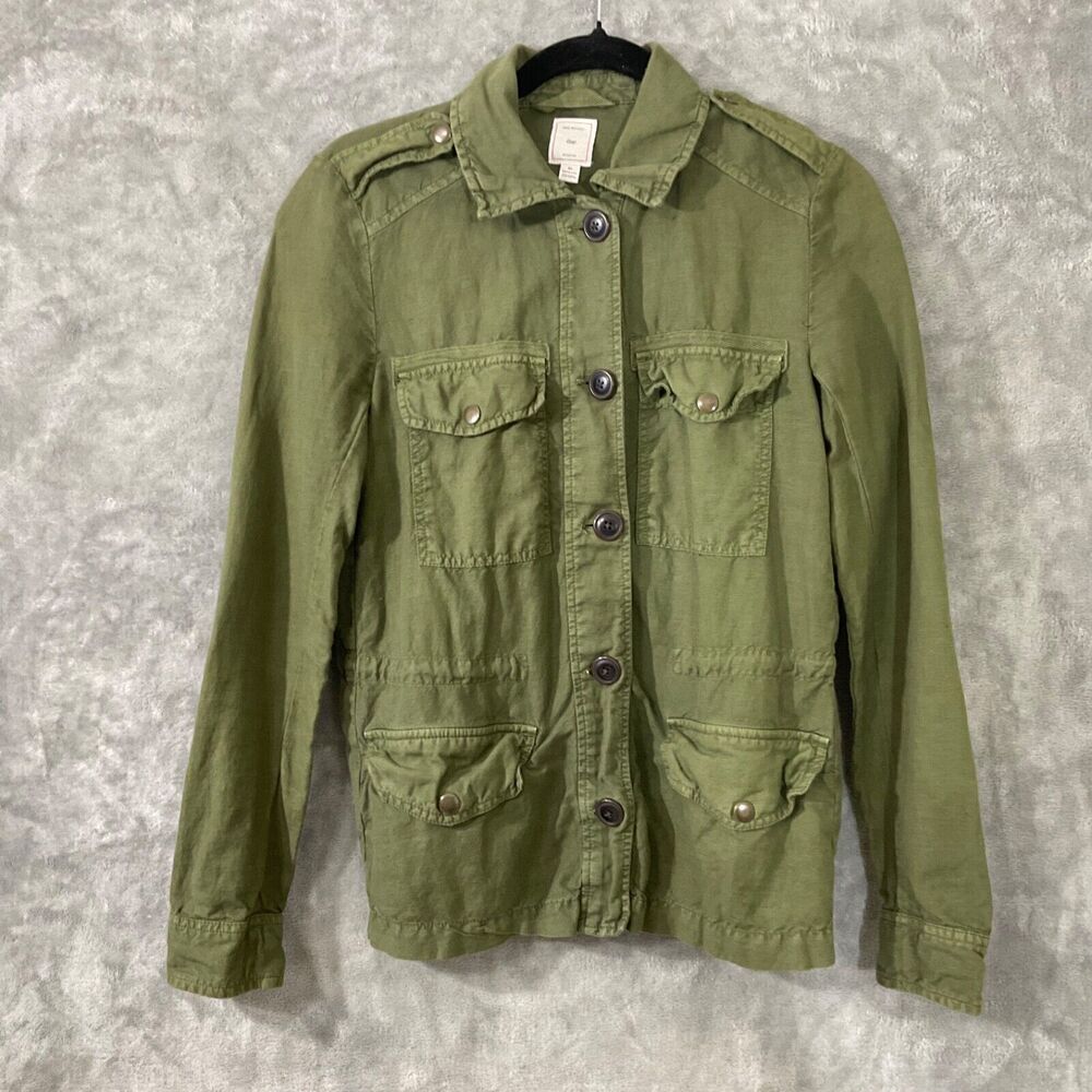 Gap Utility Field Cargo linen blend Jacket Size XS Military Safari Pockets GUC